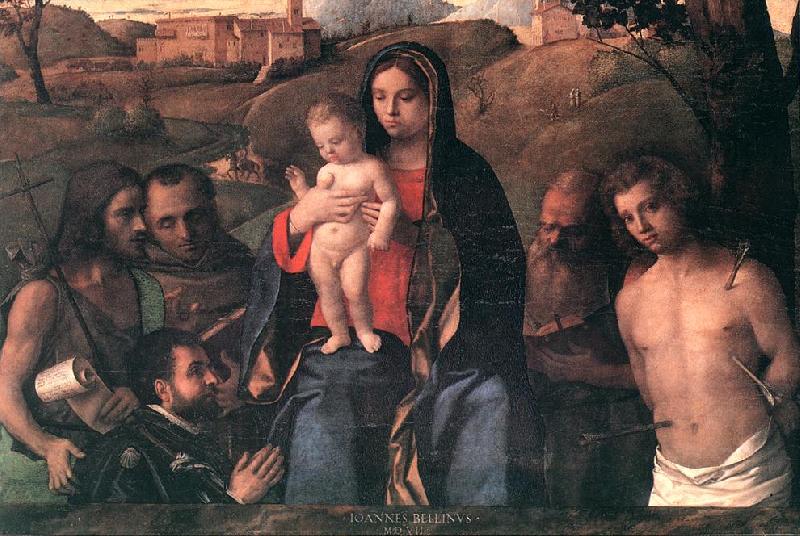 BELLINI, Giovanni Madonna and Child with Four Saints and Donator oil painting image